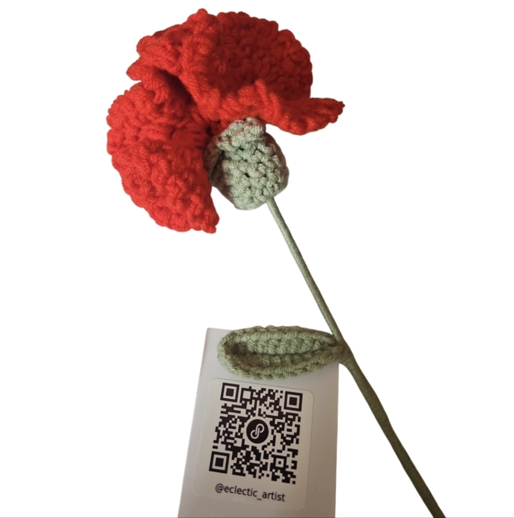Handmade Red Crochet Carnation Flower Hand Crafted Botanical Faux Floral Gift - Picture 12 of 17